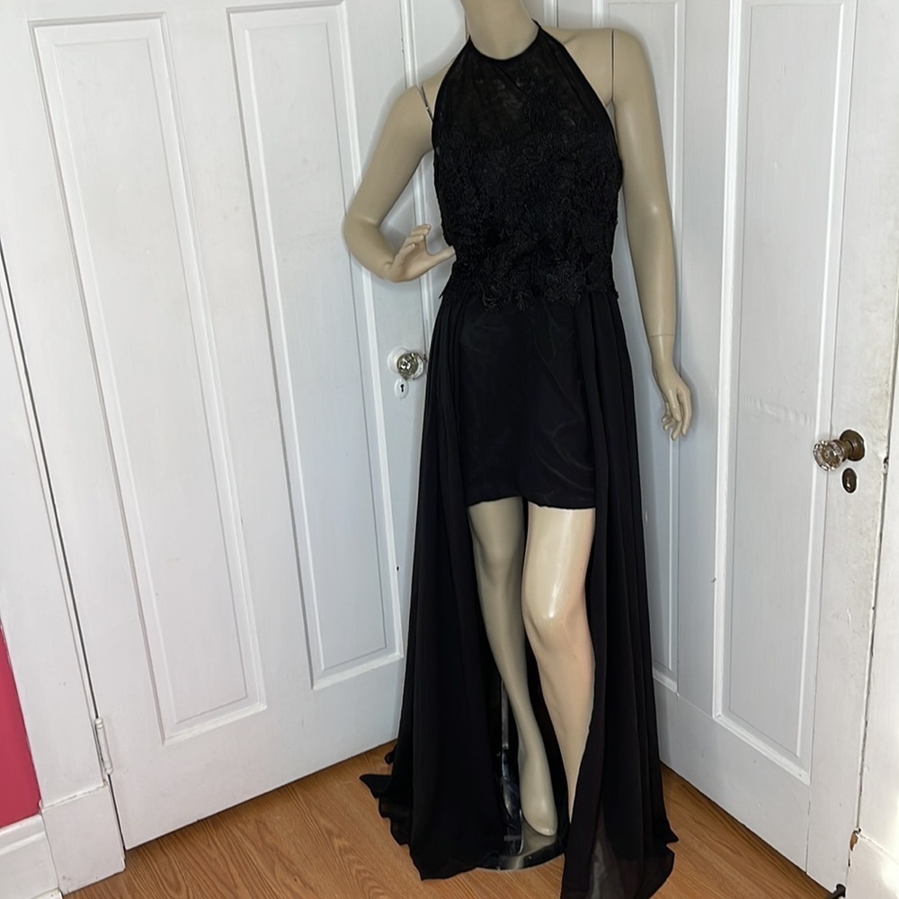 PlanoBridal•Halter Neckline•Black, Hi-Lo Dress